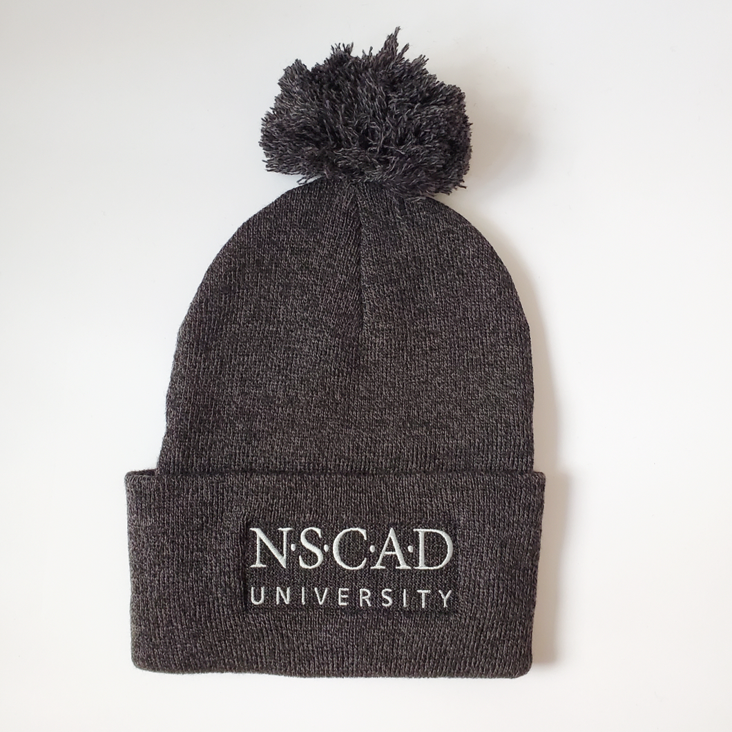 NSCAD Fine Knit Pom Pom Toque with Embroidery