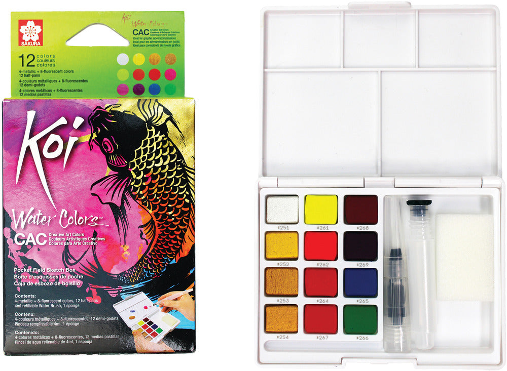 Koi Water Colours Effects, Pocket Field Sketch Box, 12 colours