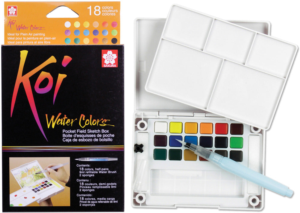 Koi Water Colors Pocket Field Sketch Box, 18 colours